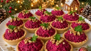 Свекольные тарталетки с орехами и сыром — яркая и эффектная закуска в духе Года Огненной Козы