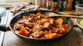 В таком виде тыкву с мясом уплетают даже дети: шикарный ужин на одной сковороде — просто, сочно и без возни
