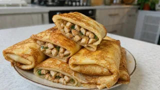 Аппетитные блинчики с сочной курочкой: аромат такой, что слюнки текут — в магазине больше не покупаю