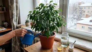 Фикус не сбрасывает листья даже зимой: раз в месяц поливаю его «янтарным коктейлем» — пышнеет на глазах