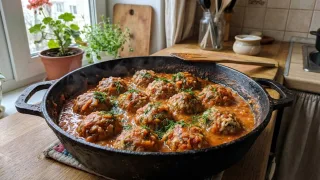 Готовлю целую сковороду, а всё равно мало: сочные мясные «ёжики» в сметанно-томатном соусе — сытный ужин, как в детстве