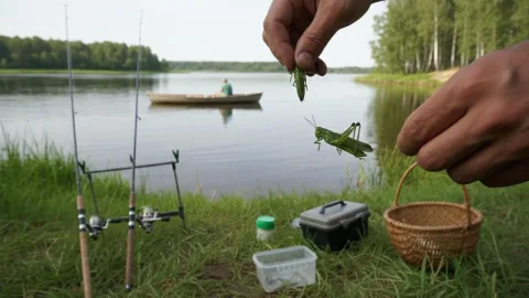 Кузнечик — одна из лучших наживок на крючок для ловли рыбы