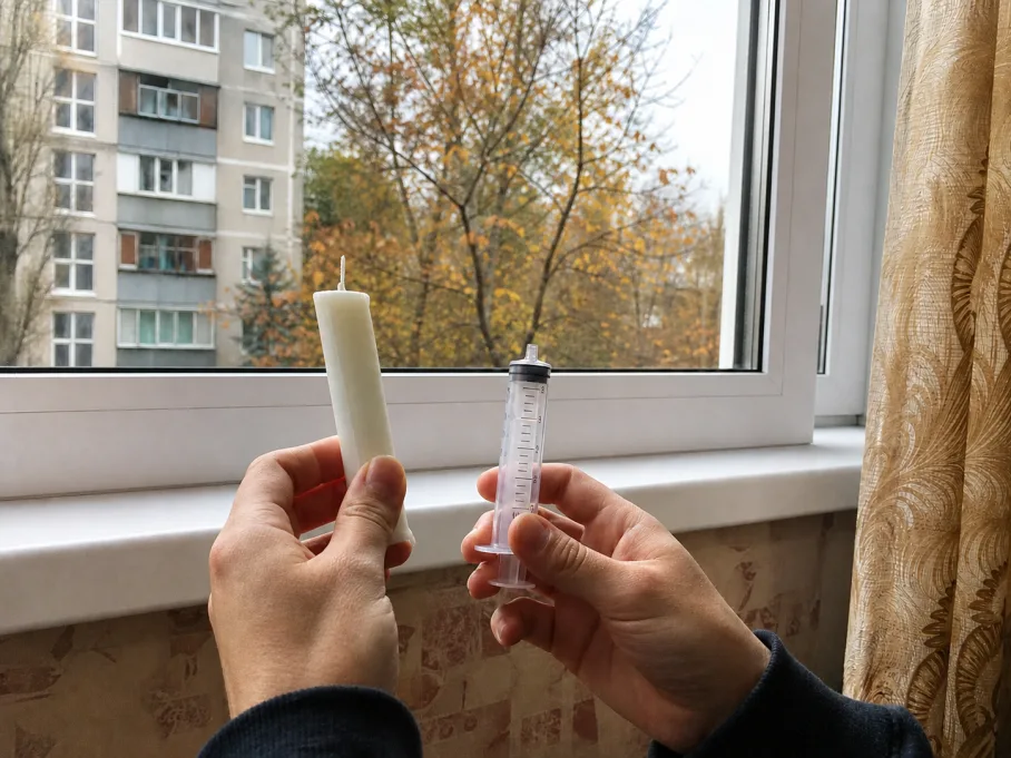Забытый метод со свечкой и шприцем: как за 100 рублей заделать щели в окнах на всю зиму
